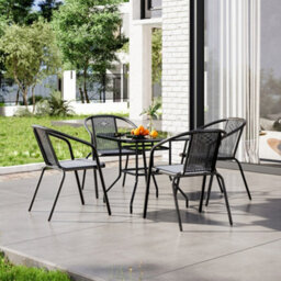 Breeins Black Set Of 5 Outdoor Garden Bistro Set Dining Set 4 Stacking Chairs And Square 80Cm Coffee Table - thumbnail 2