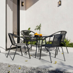 Breeins Black Set Of 5 Outdoor Garden Bistro Set Dining Set 4 Stacking Chairs And Square 80Cm Coffee Table - thumbnail 1