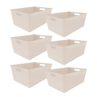 Simpa 6Pc 11L Taupe Plastic Storage Basket Studio Organiser Trays With Handles - image 1
