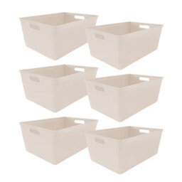 Simpa 6Pc 11L Taupe Plastic Storage Basket Studio Organiser Trays With Handles