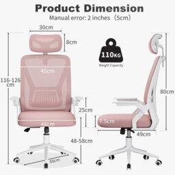 Onemill Ergonomic Mid-Back Mesh Office Chair With Flip-Up Armrests And Headrest-Pink - thumbnail 6