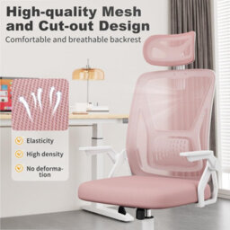 Onemill Ergonomic Mid-Back Mesh Office Chair With Flip-Up Armrests And Headrest-Pink - thumbnail 7