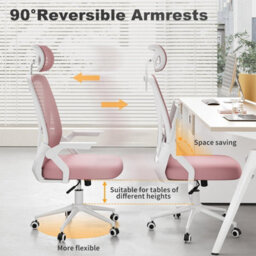 Onemill Ergonomic Mid-Back Mesh Office Chair With Flip-Up Armrests And Headrest-Pink - thumbnail 8