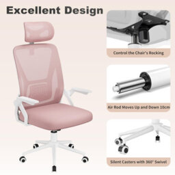 Onemill Ergonomic Mid-Back Mesh Office Chair With Flip-Up Armrests And Headrest-Pink - thumbnail 9