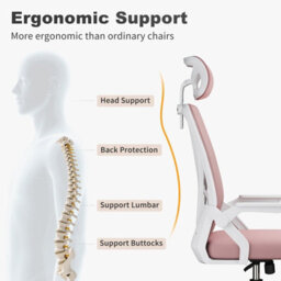 Onemill Ergonomic Mid-Back Mesh Office Chair With Flip-Up Armrests And Headrest-Pink - thumbnail 2