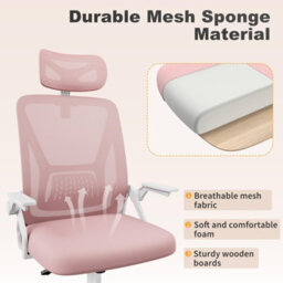 Onemill Ergonomic Mid-Back Mesh Office Chair With Flip-Up Armrests And Headrest-Pink - thumbnail 4