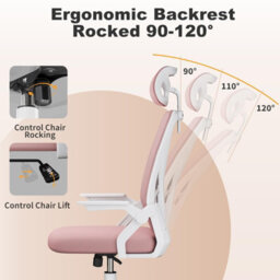 Onemill Ergonomic Mid-Back Mesh Office Chair With Flip-Up Armrests And Headrest-Pink - thumbnail 5