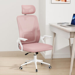 Onemill Ergonomic Mid-Back Mesh Office Chair With Flip-Up Armrests And Headrest-Pink - thumbnail 1