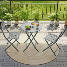 Yaheetech 3-Piece Folding Outdoor Bistro Set, Iron Table And 2 Chairs, Grey
