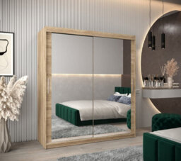 Arte Tokyo 03 Contemporary Mirrored 2 Sliding Door Wardrobe 9 Shelves 2 Rails Oak Sonoma Effect (H)2000mm (W)1800mm (D)620mm - thumbnail 2