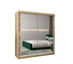Arte Tokyo 03 Contemporary Mirrored 2 Sliding Door Wardrobe 9 Shelves 2 Rails Oak Sonoma Effect (H)2000mm (W)1800mm (D)620mm - thumbnail 1