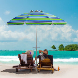 Costway 2M Patio Beach Umbrella Portable Sunshade Umbrella Upf 50+ With Sand Anchor - thumbnail 1