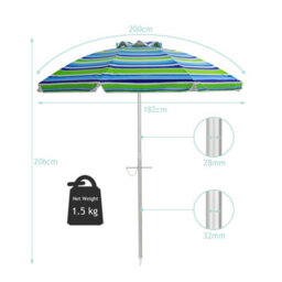 Costway 2M Patio Beach Umbrella Portable Sunshade Umbrella Upf 50+ With Sand Anchor - thumbnail 3