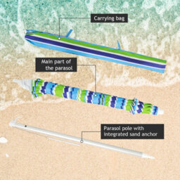 Costway 2M Patio Beach Umbrella Portable Sunshade Umbrella Upf 50+ With Sand Anchor - thumbnail 9
