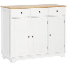 Wyld Haus Totoro White Sideboard With Natural Rubberwood Top, 3 Doors, 3 Drawers, 3 Shelves - 101W X 40D X 85H Cm - thumbnail 2