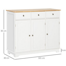 Wyld Haus Totoro White Sideboard With Natural Rubberwood Top, 3 Doors, 3 Drawers, 3 Shelves - 101W X 40D X 85H Cm - thumbnail 3