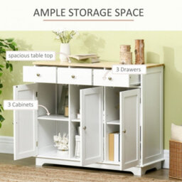 Wyld Haus Totoro White Sideboard With Natural Rubberwood Top, 3 Doors, 3 Drawers, 3 Shelves - 101W X 40D X 85H Cm - thumbnail 4
