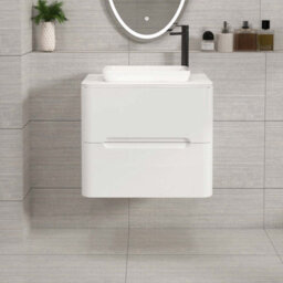 Royal Bathrooms Venice 600mm Gloss White Wall Mounted Bathroom Countertop Vanity Unit 2 Drawer With Qubix Basin - thumbnail 1