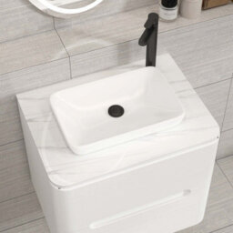 Royal Bathrooms Venice 600mm Gloss White Wall Mounted Bathroom Countertop Vanity Unit 2 Drawer With Qubix Basin - thumbnail 6