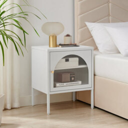 Furniturebox Uk Urbi White Metal Bedside Table - thumbnail 1