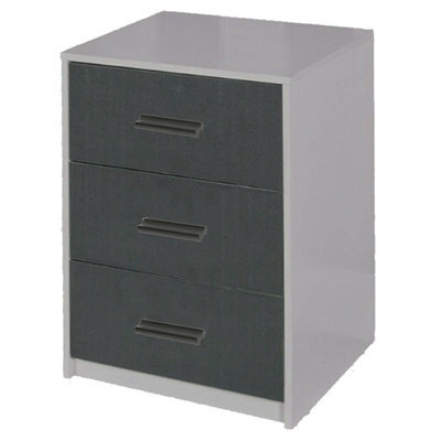 Urbn-Living Urbnliving Height 56Cm 3 Drawer Wooden Bedroom Bedside Cabinet Furniture Grey Carcass And Black Drawers Storage Nightstand - image 1