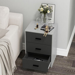 Urbn-Living Urbnliving Height 56Cm 3 Drawer Wooden Bedroom Bedside Cabinet Furniture Grey Carcass And Black Drawers Storage Nightstand - thumbnail 5