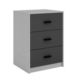 Urbn-Living Urbnliving Height 56Cm 3 Drawer Wooden Bedroom Bedside Cabinet Furniture Grey Carcass And Black Drawers Storage Nightstand - thumbnail 2
