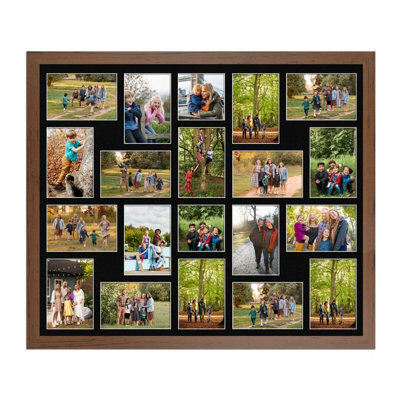 AK Frames 80X70Cm Walnut Modern Multi Photo Frame With Black Mount - Holds 20 Apertures (18X) 6X4, (2X) 4X4 Photos - image 1