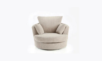 Jumbo Cord Cream Swivelchair With Cushions