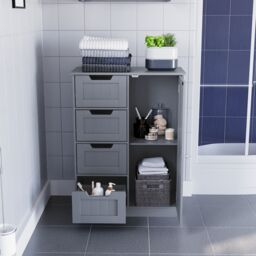 Hayle Matt Grey Freestanding Single Bathroom Drawer Cabinet (H) 810mm (W) 600mm - thumbnail 8