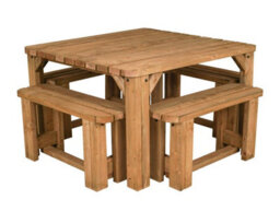 Arbor Garden Solutions Quadrum Rounded Picnic Table With 4 Benches (Rustic Brown Finish)