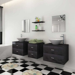 Vidaxl Seven Piece Bathroom Furniture And Basin Set Black - thumbnail 3
