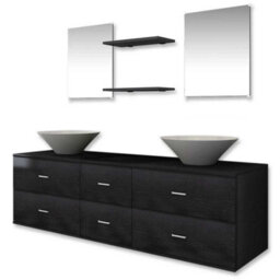 Vidaxl Seven Piece Bathroom Furniture And Basin Set Black - thumbnail 2