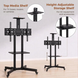 Mobile Tv Stand On Wheels For 32-75 Inch Screens, Mobile Tv Cart With Tilt Black - thumbnail 5