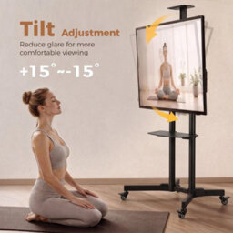 Mobile Tv Stand On Wheels For 32-75 Inch Screens, Mobile Tv Cart With Tilt Black - thumbnail 4