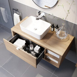 Affine Bathroom Wall Hung Vanity Unit White Basin Cabinet Storage Drawer Shelf 1100mm - thumbnail 6