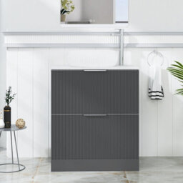 Royal Bathrooms Evora 700mm Graphite Grey Fluted Floor Standing Countertop Vanity Unit 2 Drawer With Milan Basin - thumbnail 1