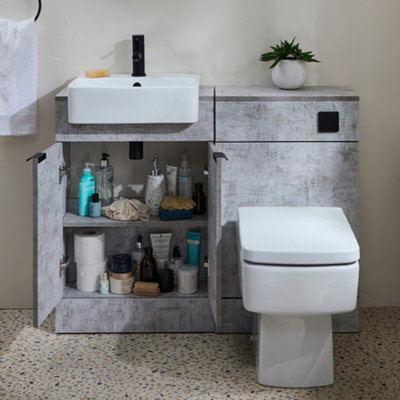 Homestylestore 1050mm Concrete Grey Bathroom Combination Vanity Wc Unit With Black Finger Pull Handle - image 1