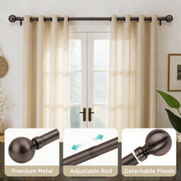 Oxford Homeware Satin Black Nickel Effect Extendable Curtain Pole With Metal Ball Finials, (L)1600mm-3000mm (Dia) 28mm - thumbnail 2