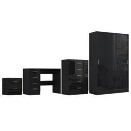 Reflect 2 Door Sliding Wardrobe, 5 Drawer Chest, 2 Drawer Bedside & Desk - Black Gloss & Black Oak - Modern Bedroom Furniture Set - thumbnail 5