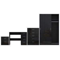 Reflect 2 Door Sliding Wardrobe, 5 Drawer Chest, 2 Drawer Bedside & Desk - Black Gloss & Black Oak - Modern Bedroom Furniture Set - thumbnail 6