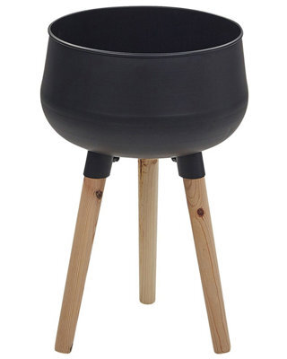 Beliani Black Powder-Coated Iron Plant Stand With Pine Wood Slats 30 X 30 X 47 Cm Uv-Resistant - image 1
