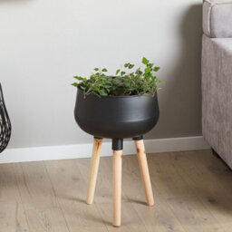 Beliani Black Powder-Coated Iron Plant Stand With Pine Wood Slats 30 X 30 X 47 Cm Uv-Resistant - thumbnail 2