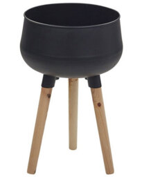 Beliani Black Powder-Coated Iron Plant Stand With Pine Wood Slats 30 X 30 X 47 Cm Uv-Resistant - thumbnail 1