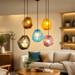 Modern Coloured Glass Pendant Ceiling Light - Adjustable Cord - thumbnail 1