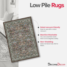 Decoranddecor Rug, Washable Rugs, Kitchen Rugs, Bath Mats, 60X90Cm, Non-Slip, Pet Friendly, Low Pile, Floral Rug - Orlina - thumbnail 6