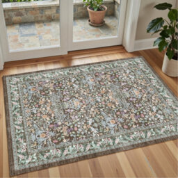 Decoranddecor Rug, Washable Rugs, Kitchen Rugs, Bath Mats, 60X90Cm, Non-Slip, Pet Friendly, Low Pile, Floral Rug - Orlina - thumbnail 1