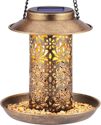 Solar Hanging Bird Feeder, Metal Garden Lantern Style With S Hook, Heavy Duty For Cardinals, Gift For Bird Lovers - image 1
