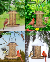 Solar Hanging Bird Feeder, Metal Garden Lantern Style With S Hook, Heavy Duty For Cardinals, Gift For Bird Lovers - thumbnail 7