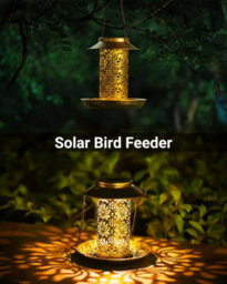 Solar Hanging Bird Feeder, Metal Garden Lantern Style With S Hook, Heavy Duty For Cardinals, Gift For Bird Lovers - thumbnail 2
